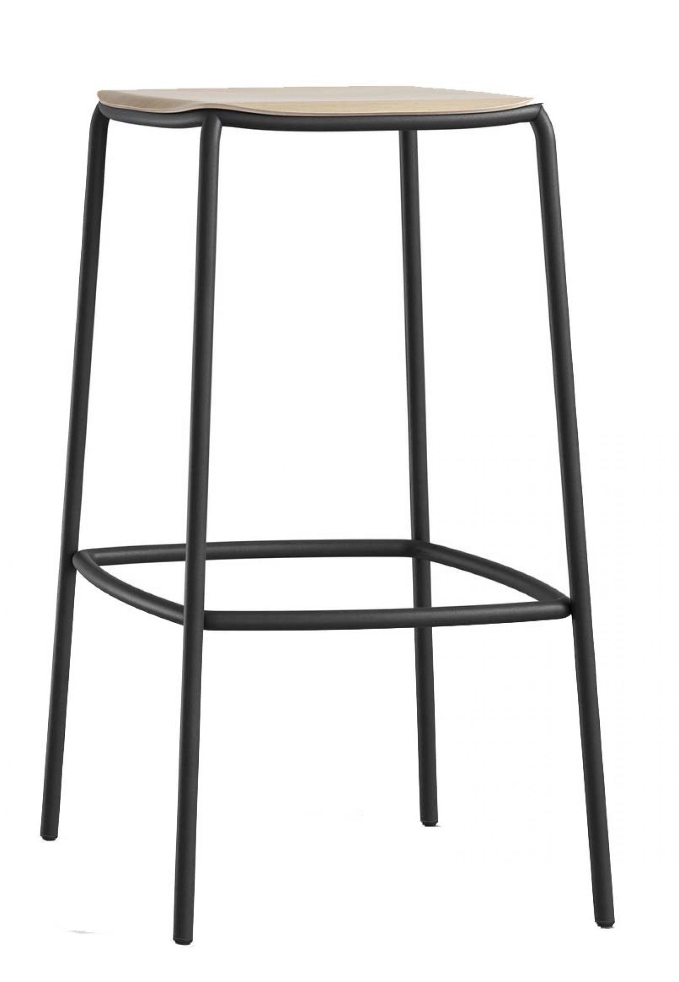 Nate S Barhocker von Brunner: Moderner, schwarzer Metall-Barstuhl mit hellem Holz-Sitz für Küche und Bar.